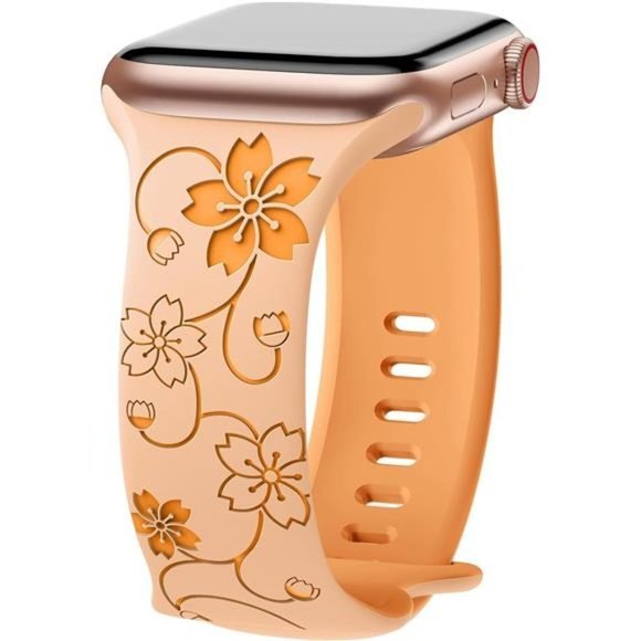 NEW Orange Floral Engraved Apple Watch Band - Picture 2 of 4